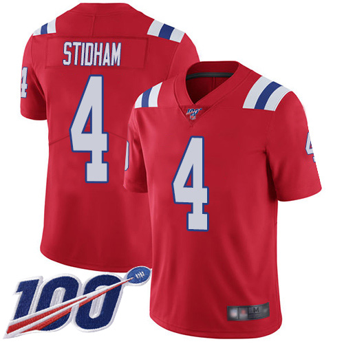 New England Patriots Limited Red Men #4 Jarrett Stidham Alternate NFL Jersey 100th Season->youth nfl jersey->Youth Jersey